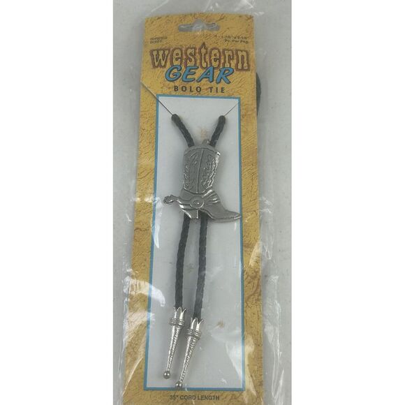 26 International Other - Vtg NOS Western Wear Bolo Tie Southwestern Leather Silver Cowboy Boot Spur‎ 35"